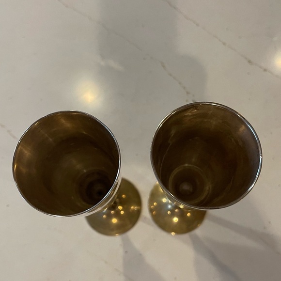 Vintage Two Tone Gold and Silver Brass  Champagne Flutes By Maurice Duchin Inc - Picture 2 of 7